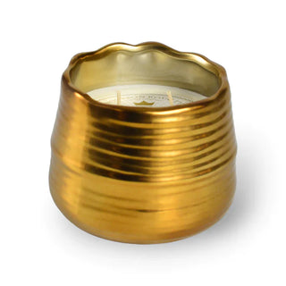 A Bourbon Royalty Queen of Bourbon gold metallic container.