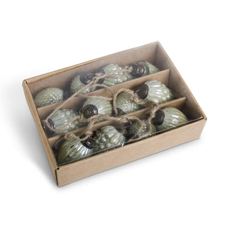 Box of 12 Mini Green Mercury Glass Acorn Ornaments