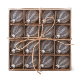 Box of 16 Mini 1" White Striped Glass Ornaments