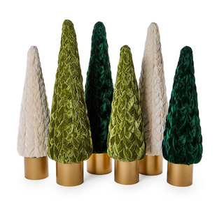 Braided Velvet Trees with Wooden Base Assorted olive emerald green off white beech wood metallic gold