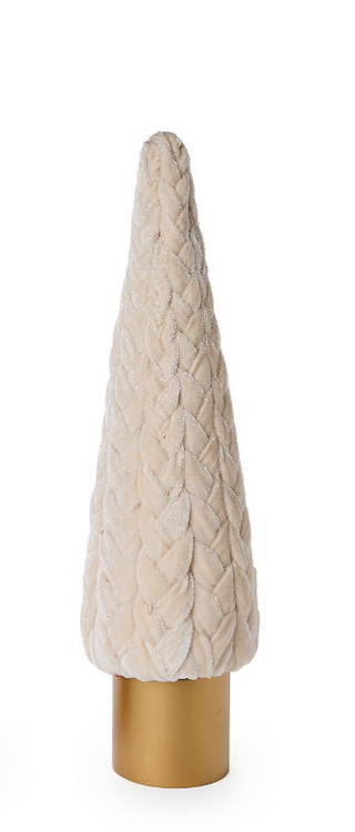 Braided Velvet Trees with Wooden Base Assorted off white cream metallic beech wood base