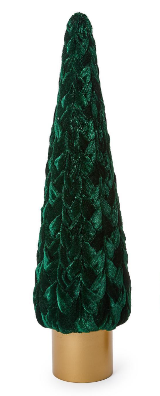 Braided Velvet Trees with Wooden Base Assorted emerald green beech wood metallic gold