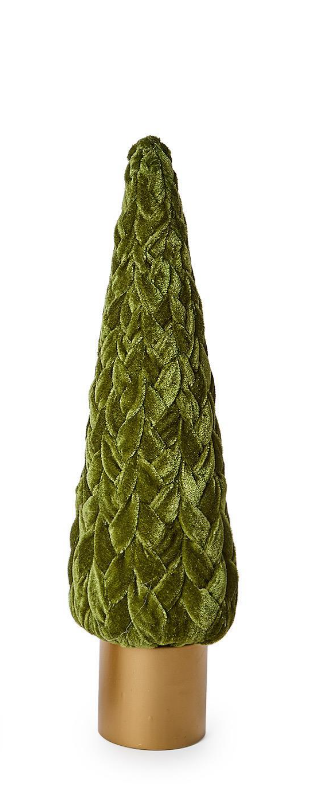 Braided Velvet Trees with Wooden Base Assorted olive green beech wood metallic gold