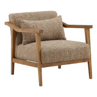 Branson Occasional Chair in Brown ash wood boucle fabric lumbar pillow