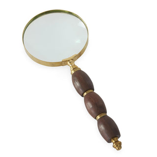 10" Magnifying glass with wooden handle on a white background