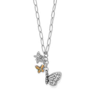 Brighton Butterly Locket Necklace gold and silver crystals holds 2 pictures