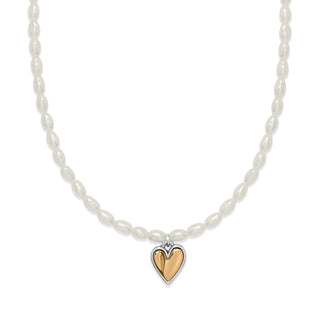 Brighton Cascade Embrace Pearl Heart Necklace rice pearls gold and silver heart