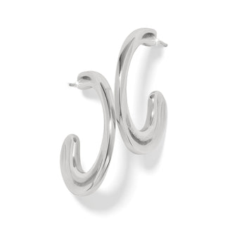 Silver hoop earrings on a white background. Brighton