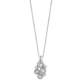 A silver-plated necklace featuring a lobster claw pendant with multiple clustered crystals. Brighton