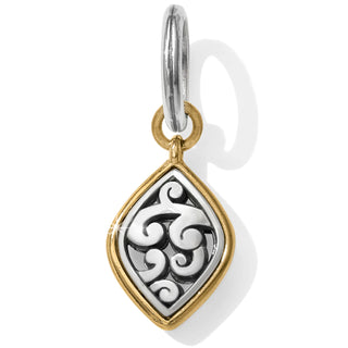 A silver and gold two-tone charm in the shape of an elora, typically used for necklace personalization. Brighton