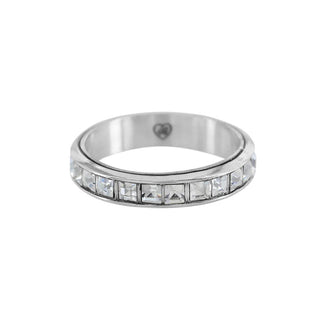A silver-colored stackable ring with clear square stones set in a row. Brighton Eternal Stack Ring