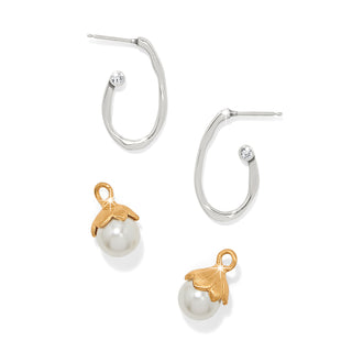 Brighton Everbloom Pearl Hoop Earrings silver and gold post crystal pearl removable