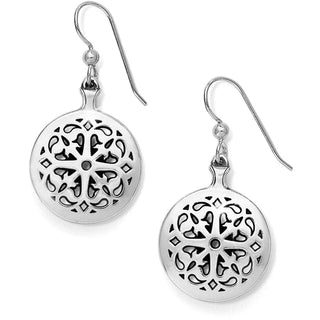 A pair of silver French wire earrings with a contemporary arabesque  Brighton pattern.