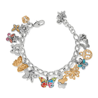 Brighton Forever Butterfly Charm Bracelet 15 charms crystals silver fold color enamel