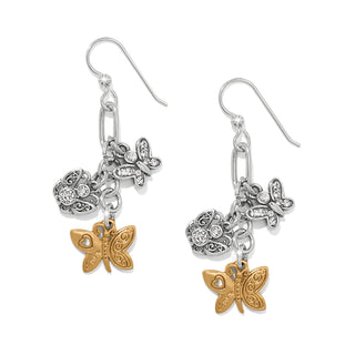 Brighton Forever Butterfly Charms French Wire Earrings silver gold crystal