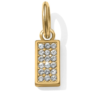 A gold-colored rectangular charm with embedded diamonds, intended for use as a necklace pendant. Brighton