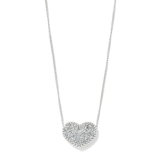 A silver-plated heart-shaped necklace with fine quality crystals as described in the product description. Brighton