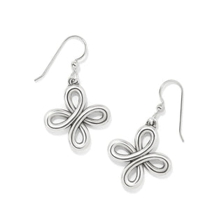 A pair of silver-plated French wire earrings with a smooth, sculpted design, featuring a four-loop structure. Brighton