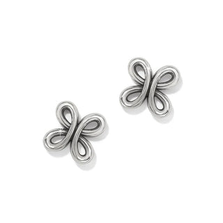 A pair of silver-plated, loop-shaped earrings with a flat disc back. Brighton