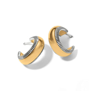 Brighton Interlok Noir Small Hoop Earrings gold and silver ridged
