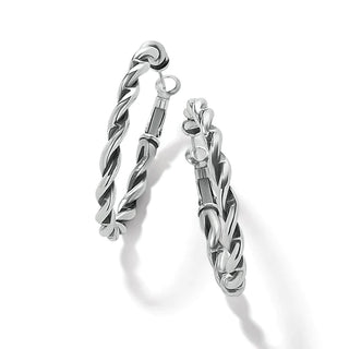 A pair of silver-plated hoop earrings with a twisted rope design, inspired by Roman columns. Brighton