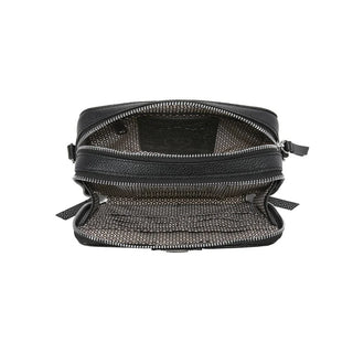 Black leather bag with zipper on a white background. Brighton Jay Camera Organizer in Black