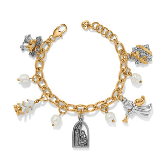 Brighton Joyful Season Charm Bracelet gold and silver rice pearl Christmas tree nativity