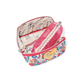 Love Story Cosmetic Case multi color red yellow blue teal dove bird heart Brighton