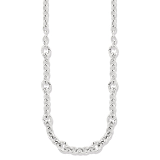 Silver plated chain necklace with lobster claw closure, featuring link chain design and silver color. Brighton