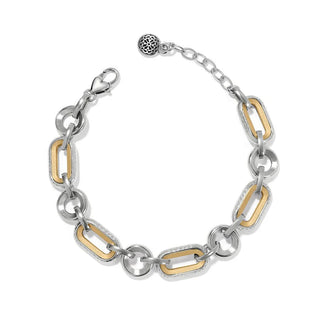 A two-tone (silver and gold) Brighton Medici link bracelet with a lobster claw closure. Brighton