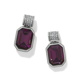Brighton Meridian Aurora 67 Post Earrings in Amethyst purple crystal rectangle silver plate