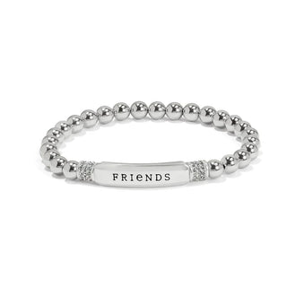 A silver-plated stretch bracelet with the word 'FRIENDS' inscribed on a bar, part of the Brighton Meridian collection.