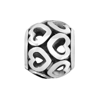 A silver-plated bead with an open heart design Brighton