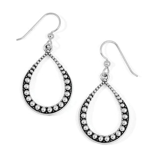 A pair of silver teardrop-shaped French wire earrings with studded   details.  Brighton