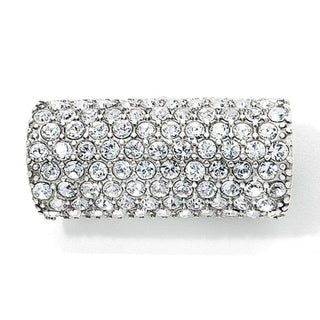 A long, silver-plated bead with embedded crystals, designed for use in leather bracelets. Brighton