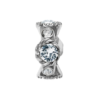 A silver-plated bead with a halo and stargazer cut, featuring a central cubic zirconia and surrounding clear crystal accents. Brighton