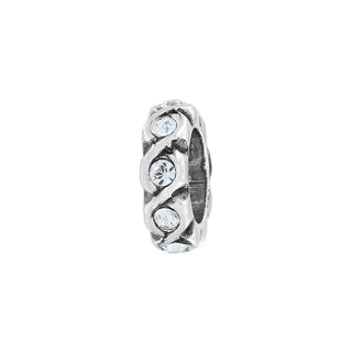 A silver infinity spacer bead with embedded stones. Brighton