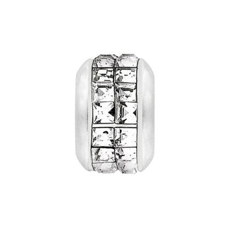 A silver-plated bead with a faceted, geometric design. Brighton