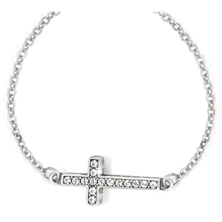 A silver-plated necklace featuring a starry night cross design with a lobster claw closure. Brighton