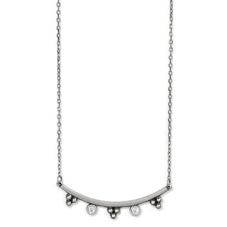 A silver-plated bar necklace with granulated details and a lobster claw closure. Brighton