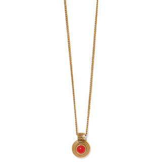 A gold-plated Brighton Venetian Gems Petite Necklace with a red carnelian cabochon pendant and a lobster claw closure.