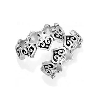 Silver ring with intricate designs on a white background. Brighton Alcazar Heart Ring