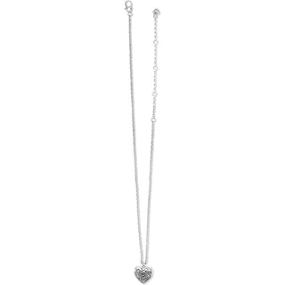 Silver necklace with a heart-shaped pendant on a white background. Brighton Contempo Heart Petite Necklace in Silver