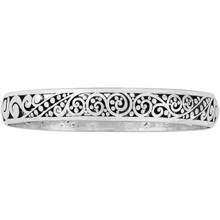 Silver bracelet with intricate black and white pattern on a white background. Brighton Love Affair Bangle