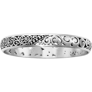 Silver bracelet with intricate filigree design on a white background. Brighton Love Affair Bangle