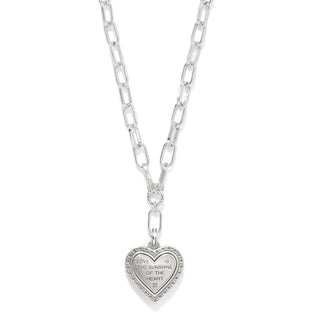 Silver heart-shaped pendant necklace on a white background. Brighton Mosaic Heart Two Tone Necklace