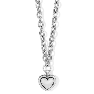 Silver chain necklace with a heart-shaped pendant on a white background. Brighton Pretty Tough Bold Heart Necklace
