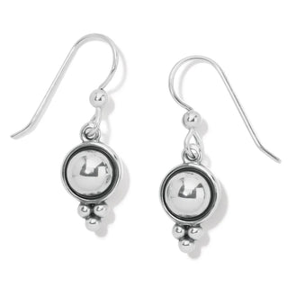 Silver earrings with round designs on a white background. Brighton Pretty Tough Stud French Wire Earrings