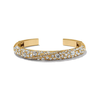 Gold bracelet with crystal stones on a white background. Brighton Trust Your Journey Golden Double Hinged Bangle
