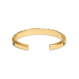 Gold bracelet with embedded stones on a white background. Brighton Trust Your Journey Golden Double Hinged Bangle
